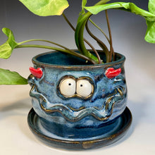 Load image into Gallery viewer, Monster Planter - Med - Blue Glaze -Wobble