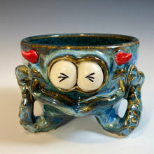 Load image into Gallery viewer, Tri-Squiddy Sake Cup - Blue Glaze Squinty
