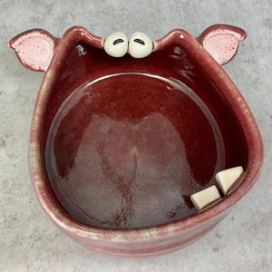 Nibblet Flat Bowl Med - Raspberry Glaze Teef