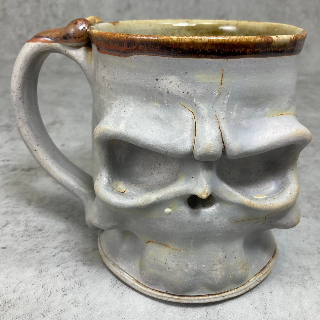 Skull Mug - Bone Surface/Amber Rim Glaze