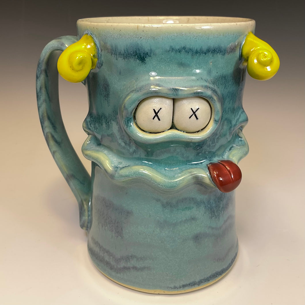 FaceMug Tall - Righty - Celadon Glaze - Drunk
