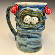 Load image into Gallery viewer, FaceMug Tall - Righty - Blue Glaze - Dazed
