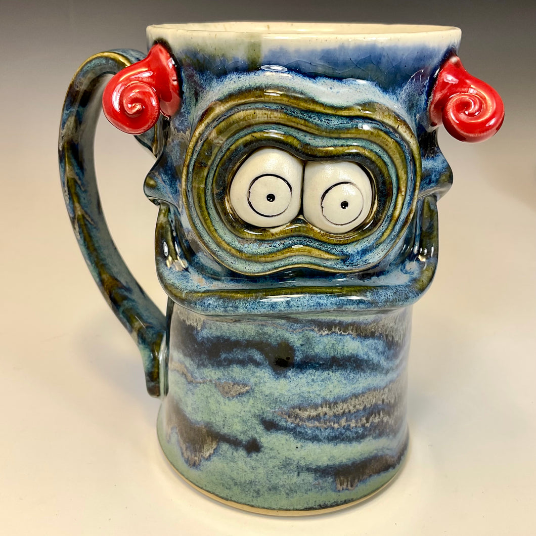 FaceMug Tall - Righty - Blue Glaze - Dazed