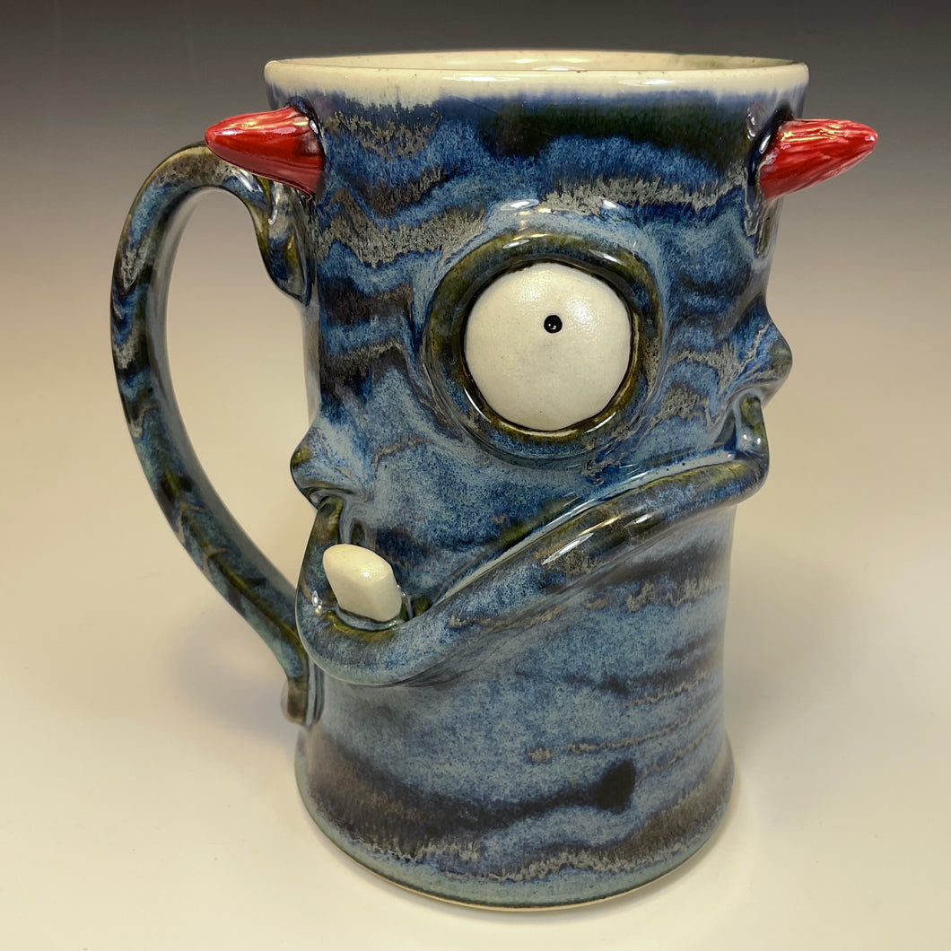 FaceMug Tall - Righty - Blue Glaze - Monoclopse
