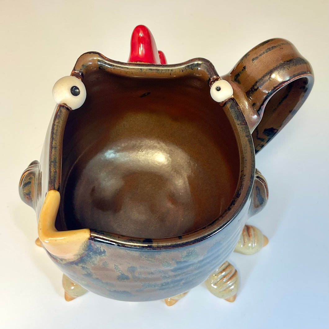 Abstract Chicken Mug with Feet - Katsup Glaze - Righty