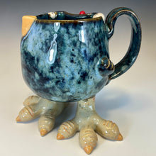 Load image into Gallery viewer, Abstract Chicken Mug with Feet - Blue Glaze - Righty
