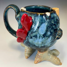 Load image into Gallery viewer, Abstract Chicken Mug with Feet - Blue Glaze - Righty
