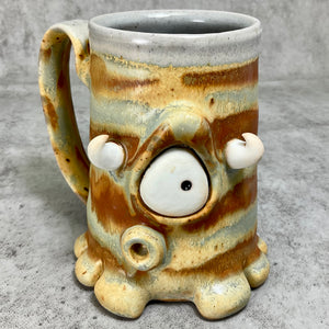 Timmit Mug - Cornmeal Glaze - Horns - Righty